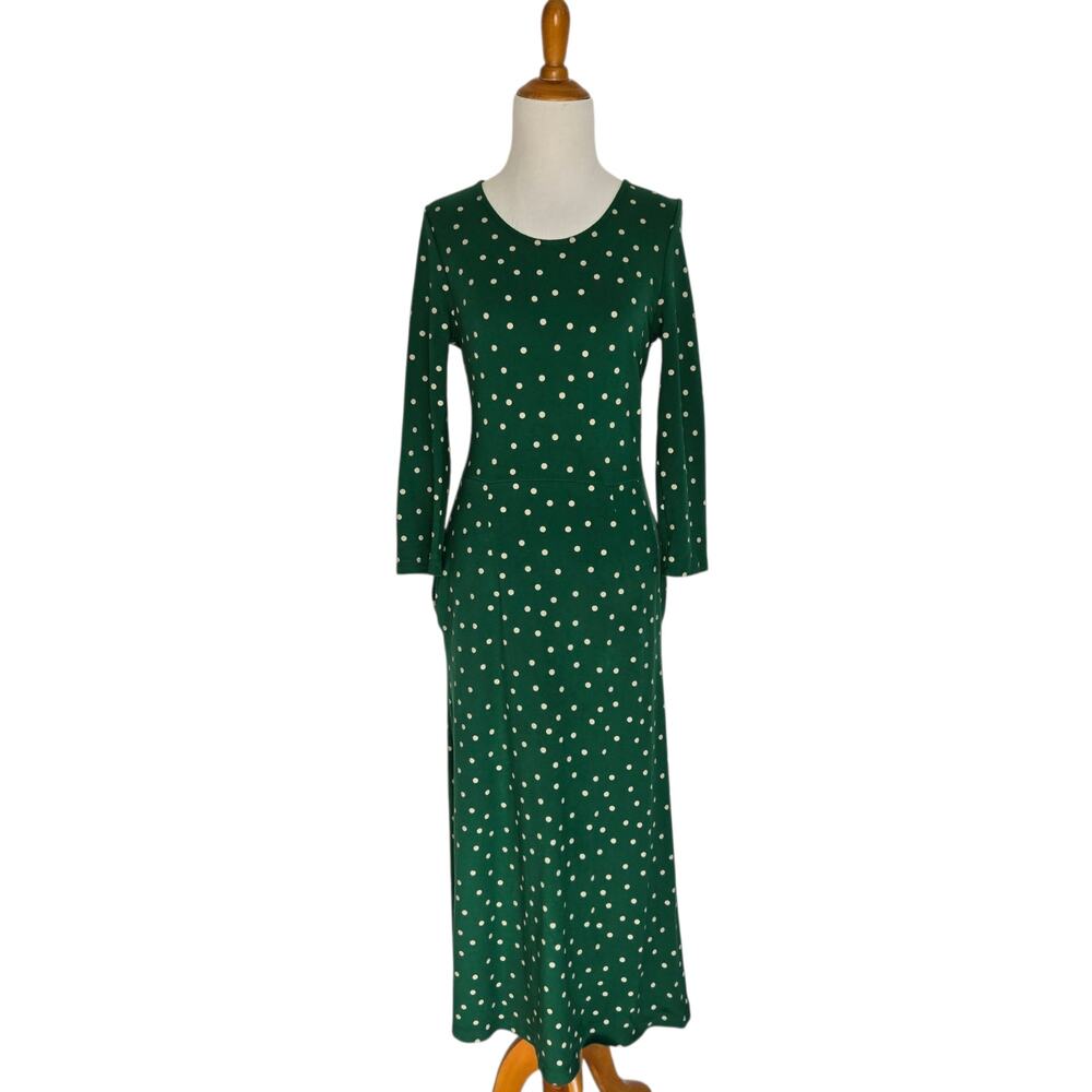 Joules Elodie Midi Dress Polka Dot Green Jersey Stretch Long Sleeves Women 6